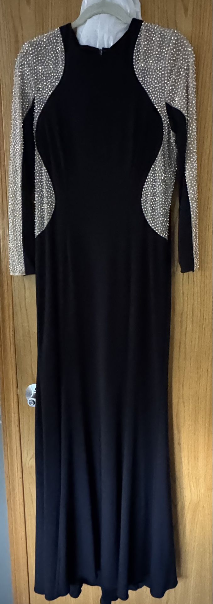 xscape long sleeve beaded dress Xscape Plus Size V-Neck Gown - Black/Nude