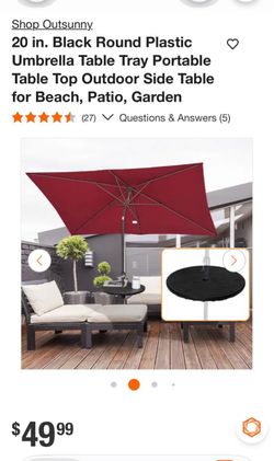 Outsunny 20 in. Black Round Umbrella Table Tray