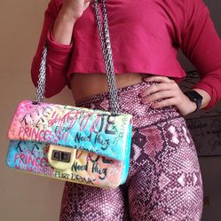 Graffiti colorful rainbow shoulder carry purse 