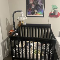 black baby crib semi new 
