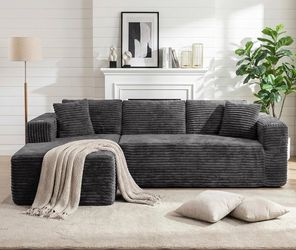 103-Inch Boneless Sectional Sofa for Living Room, L-Shaped Modular Sofa with Armrest Cup Holders, Comfortable Plush Corduroy Sofa with Memory Foam