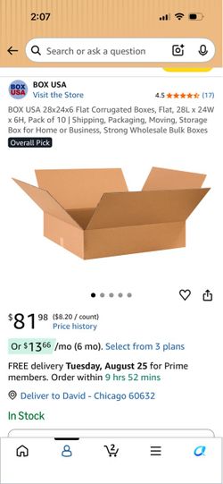 BOX USA Flat Corrugated Boxes 28x24x6 Pack of 10