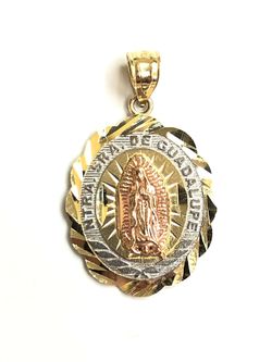 Beautiful frame with Guadalupe religious pendant 14K REAL YELLOW, WHITE AND ROSE GOLD.