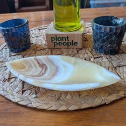 Banded Onyx Boat Shaped Stone Trinket Dish