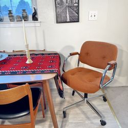 Vintage Mid Century Modern Burnt Orange Office Chair with Chrome Base