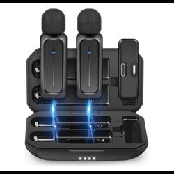 2 Pcs 70ft Wireless Lavalier Microphone for iPhone iPad + Charging Case 7H Clip on Lapel