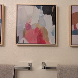 Moving sale: Set of 3 Framed Abstract Art Pieces – 12x12 Inches