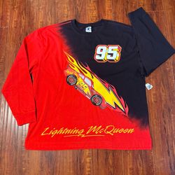 Lightning McQueen Dip-Dye Long Sleeve T-Shirt Adult Size Large Brand New W/Tag!