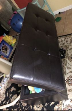 Brown Leather Ottoman / bed bench