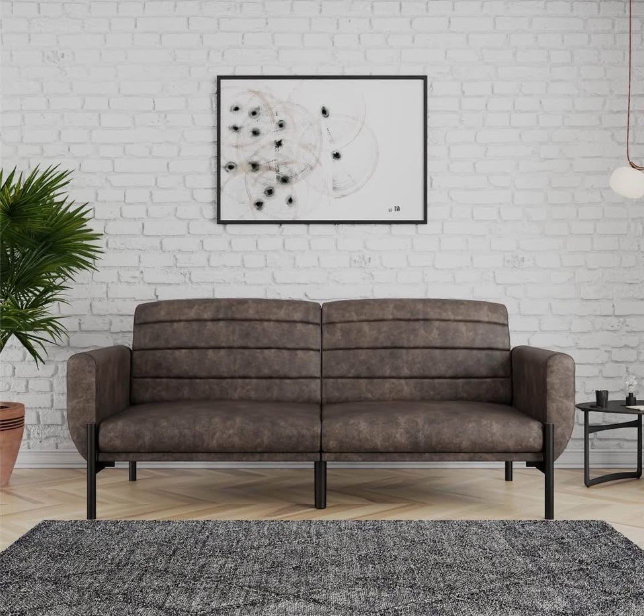 Futon Sofa Bed and Couch Sleeper, Distressed Medium Brown Faux Leather