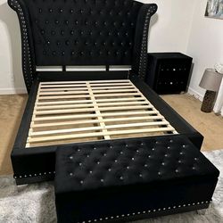 Black Bed velvet new fabric bed platform bed