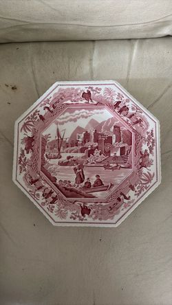 Spode Red Transferware Octagonal Decorative Plate