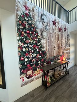 Dudaact 12x10Ft Christmas Backdrop Xmas Tree Gift Snow Vintage Wooden Floor Backdrop New Year Party Background Christmas House Party Background 