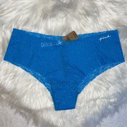 PINK No Show Lace Cheekster Underwear Blue 