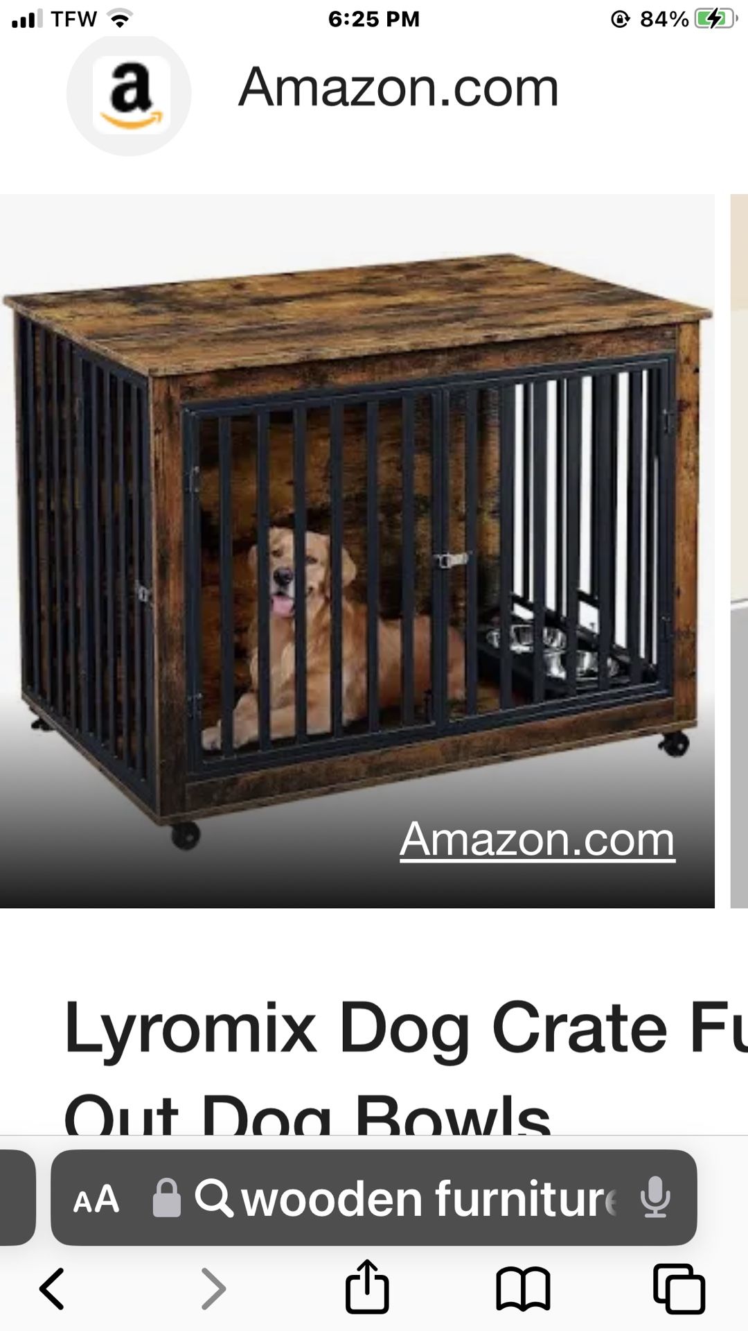 **Reduced.!!*”Lyromix” Dark Wood & Metal Furniture Style Dog Crate NEW