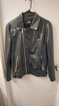 Zara Faux Leather Biker Moto Jacket With Back Design Size Medium