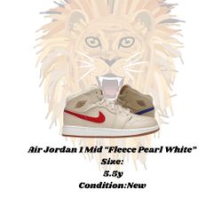 AJ1 Mid Fleece Pearl White Size 5.5y DS Brand New With Receipt 