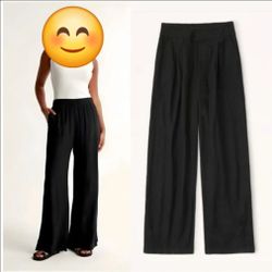 Abercrombie & Fitch Black Linen-Blend Ultra Wide-Leg Pant Ultra Wide-Leg - S