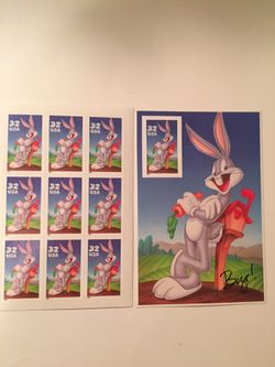 1996 Bugs Bunny Stamp Pack - Nine stamps in total - Both pages still included