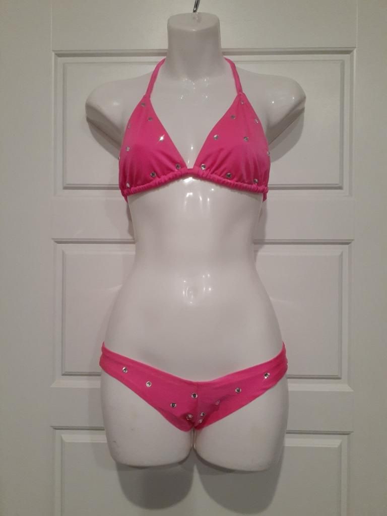 2 Piece Pink Rhinestone bikini set