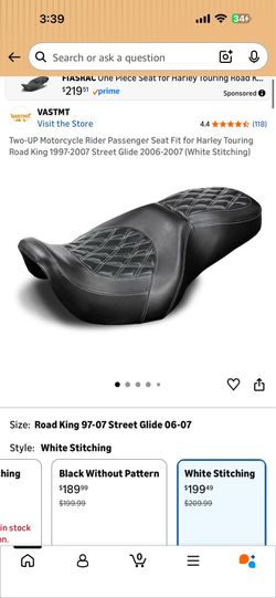 VASTMT Harley Two-Up Rider Passenger Motorcycle Seat White Stitching 97-07