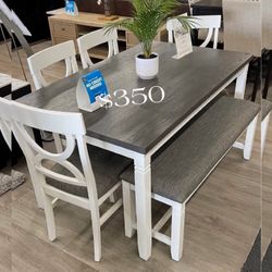 Gorgeous ‼️6-pc Dining Table Set White & Grey