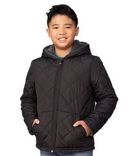 NEW Size Small S Little & Big Kid Boys Hooded Reversible Midweight Quilted Jacket Winter Warm Water Resistant