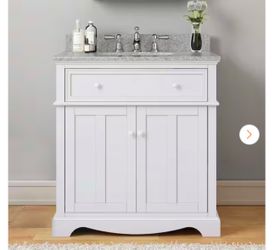 Fremont 32 in. Single Sink Freestanding White Bath Vanity with Grey Granite Top (Assembled)