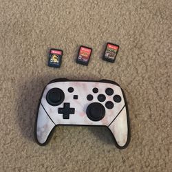 nintendo pro controller, mortal combat, pokémon scarlet, and minecraft 
