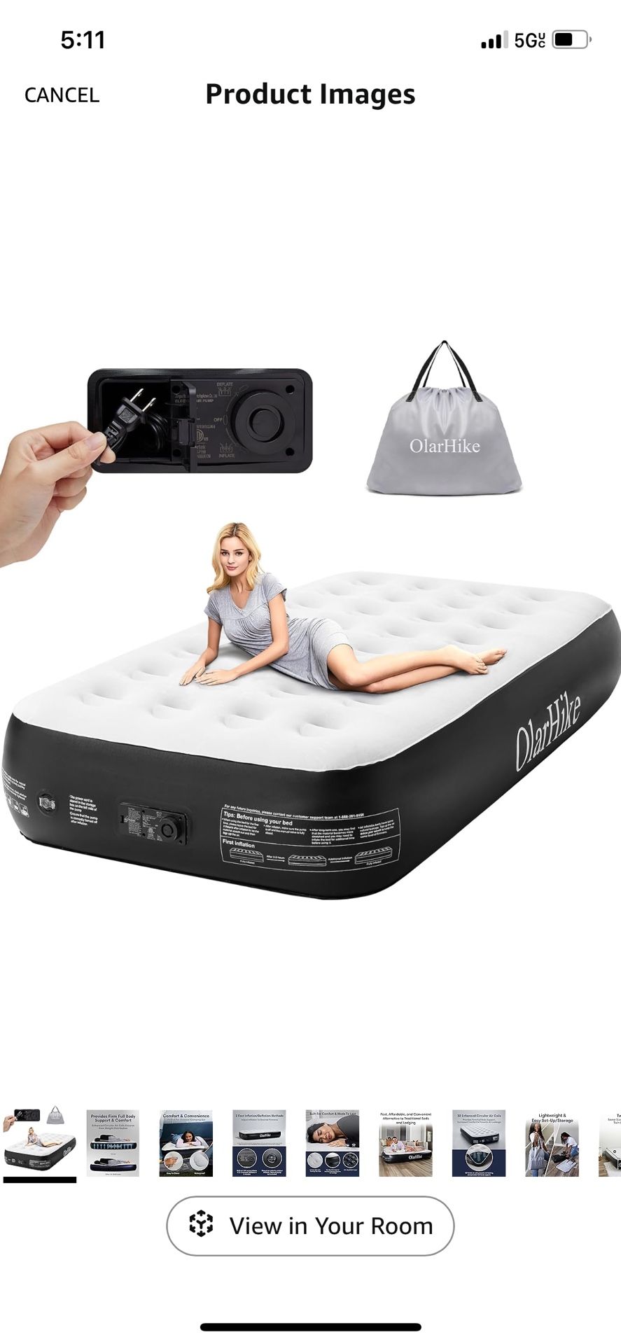 OlarHike Twin Air Mattress with Built in Pump,Inflatable Blow Up Mattresses Storage Bag for Camping,Travel&Guests,13" Airbed-High Speed Inflation Blac