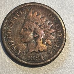 1 cent 1881. Antique coin USA.