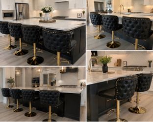 Black Tufted Bar Stools with Gold Base - $85 each