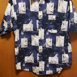 Mens L sailboat Button Down Shirt 