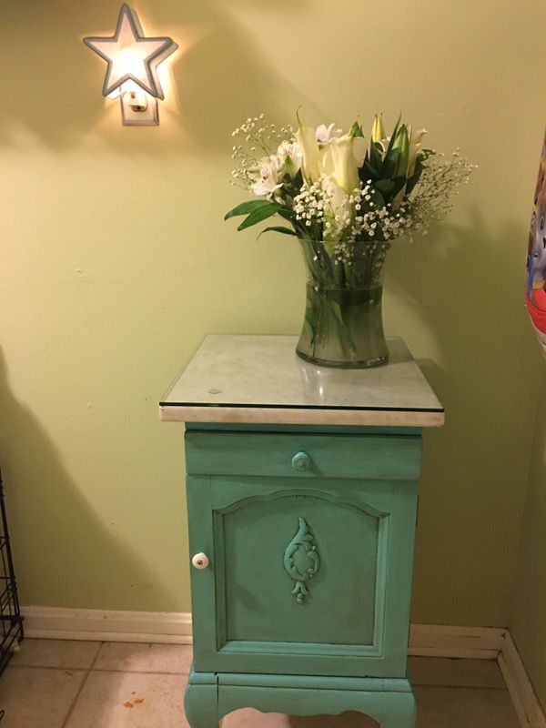 Vintage side cabinet with marble top