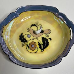 Vintage Meito China Hand Painted Made In Japan Dish ~ Yellow & Blue With Bird