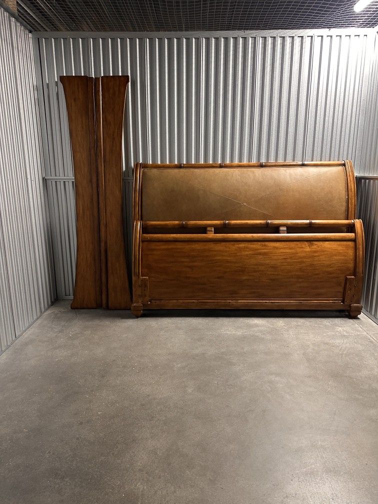 King Size Bed, Leather Headboard & Purple Adj.