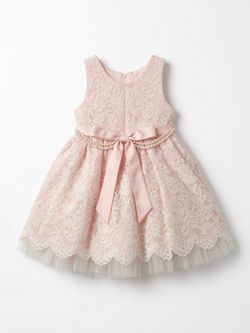 American Princess Size Light Pink Lace Toddler Dress with Satin Bow & Pearl Waist Detail SIZE 2T