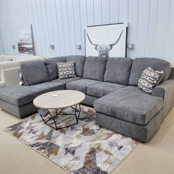 Gray Sectional Sofa With Dual Chaise And Matching Pillows - Delivery Available 