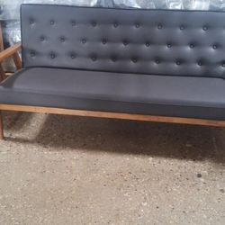 Mid-century retro modern faux leather upholstered wooden 3-seater sofa
(New)