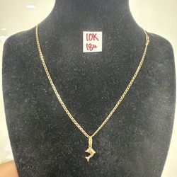 10K Solid Gold Chain and Pendant For Wedding 18 Inches Long 