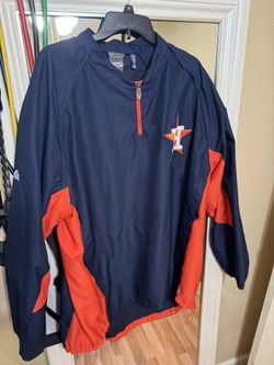 Majestic Houston Astros On-Field Jacket Men Zip Off Navy Blue Orange-2XL