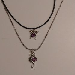 amethyst butterfly and seahorse necklace set