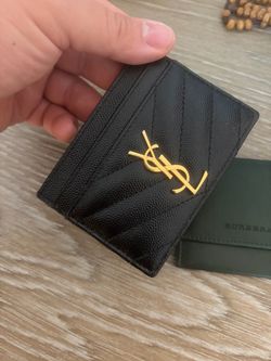 Saint Laurent (YSL) Monogram Cassandre Card Case in Grain de Poudre leather