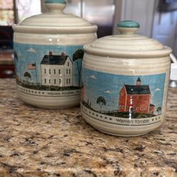 Warren Kimble Otagiri Japan American Folk Art 2 Piece Ceramic Canister Set