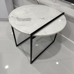 New Beautiful Modern White Marble End Table, diameter: 22.00 height: 19.00,  Was $200 At City Furniture  