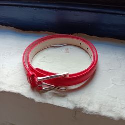 Red Belt With Silver Buckle S Genuine Leather