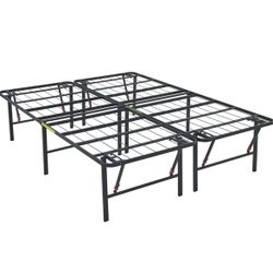 Full Size Bed Frame with Storage, Foldable Metal Platform, Sturdy Steel, No Box Spring Needed, 18 inches High, Tool-Free Setup, Full Size, Black