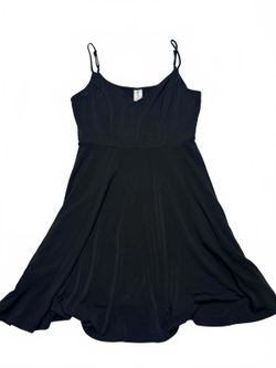 bound Black Spaghetti Strap Mini Dress - Sleeveless Swing Sun Dress - M