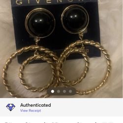 Bijoux Givenchy Vintage Signed Opposing Black Ceramic and Golden Clip-On Drop Earrings