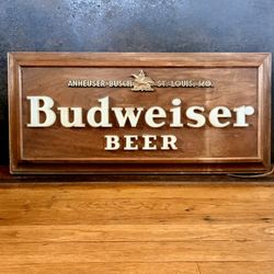 Vintage Wood Budweiser Beer Light up Sign 1950s? 2-Sided Bar Sign, Not Working, AS-IS